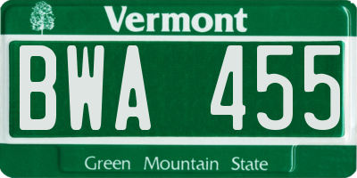 VT license plate BWA455