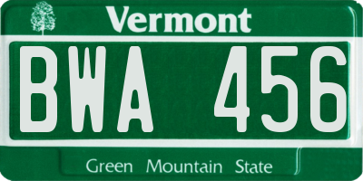 VT license plate BWA456