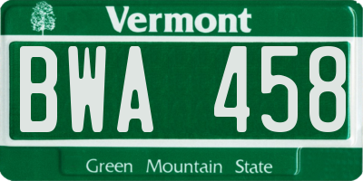 VT license plate BWA458