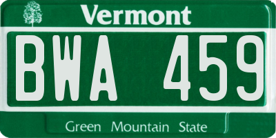 VT license plate BWA459