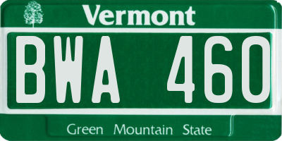VT license plate BWA460