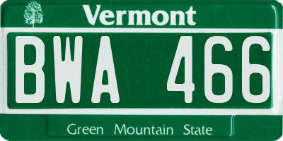 VT license plate BWA466