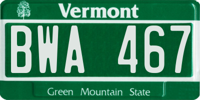 VT license plate BWA467