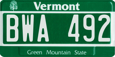 VT license plate BWA492