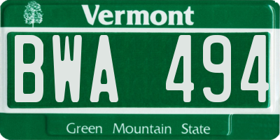 VT license plate BWA494