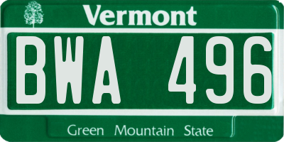 VT license plate BWA496