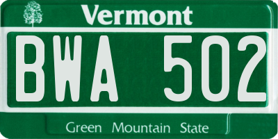 VT license plate BWA502