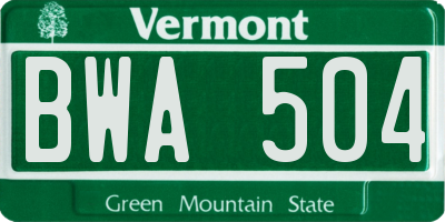 VT license plate BWA504