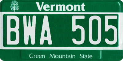 VT license plate BWA505