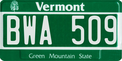 VT license plate BWA509