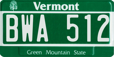 VT license plate BWA512