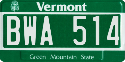 VT license plate BWA514