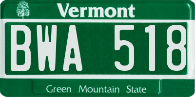VT license plate BWA518