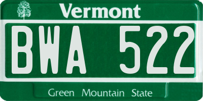 VT license plate BWA522