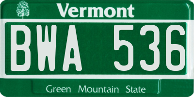 VT license plate BWA536