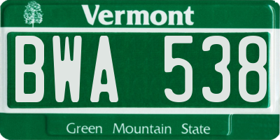 VT license plate BWA538