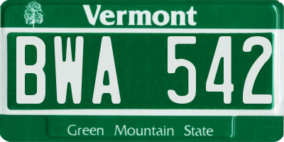 VT license plate BWA542