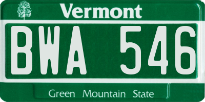 VT license plate BWA546
