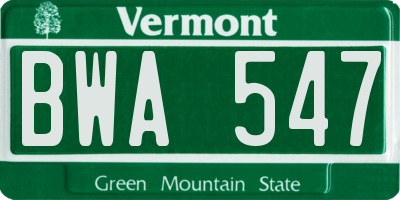 VT license plate BWA547