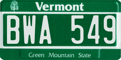 VT license plate BWA549
