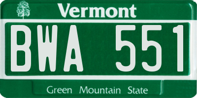 VT license plate BWA551