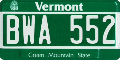 VT license plate BWA552