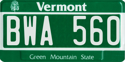 VT license plate BWA560