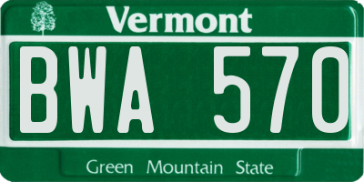 VT license plate BWA570
