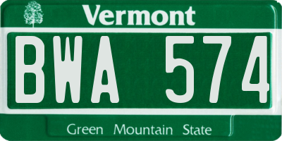 VT license plate BWA574