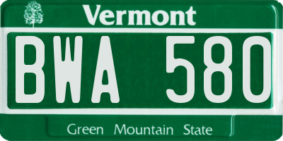 VT license plate BWA580