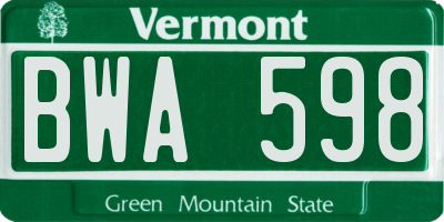 VT license plate BWA598
