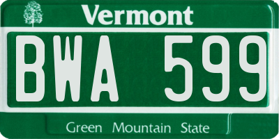 VT license plate BWA599