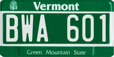 VT license plate BWA601