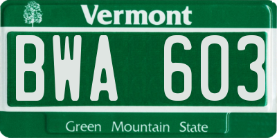 VT license plate BWA603