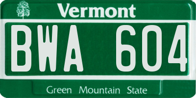 VT license plate BWA604