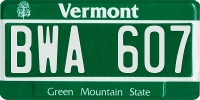 VT license plate BWA607