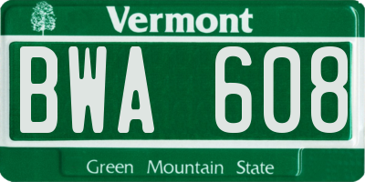 VT license plate BWA608