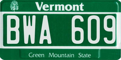 VT license plate BWA609