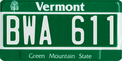 VT license plate BWA611