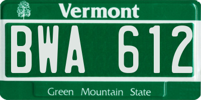 VT license plate BWA612