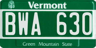 VT license plate BWA630