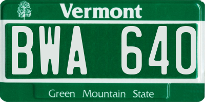 VT license plate BWA640