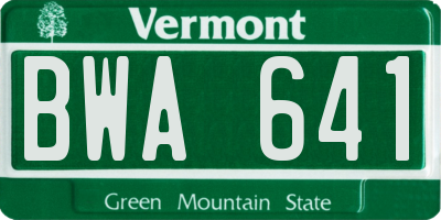 VT license plate BWA641
