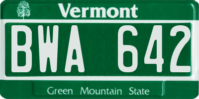 VT license plate BWA642