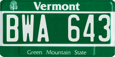 VT license plate BWA643