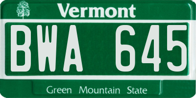 VT license plate BWA645