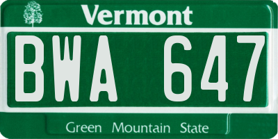 VT license plate BWA647