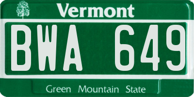 VT license plate BWA649