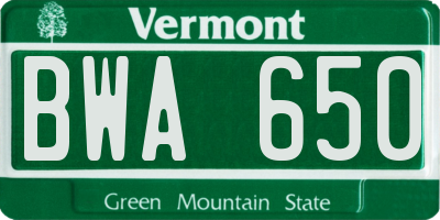 VT license plate BWA650