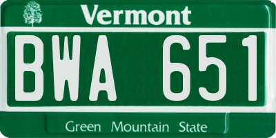 VT license plate BWA651
